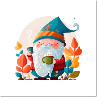 Funny Coffee & Gnome Lovers Cute Retro Fall Gardener Posters and Art